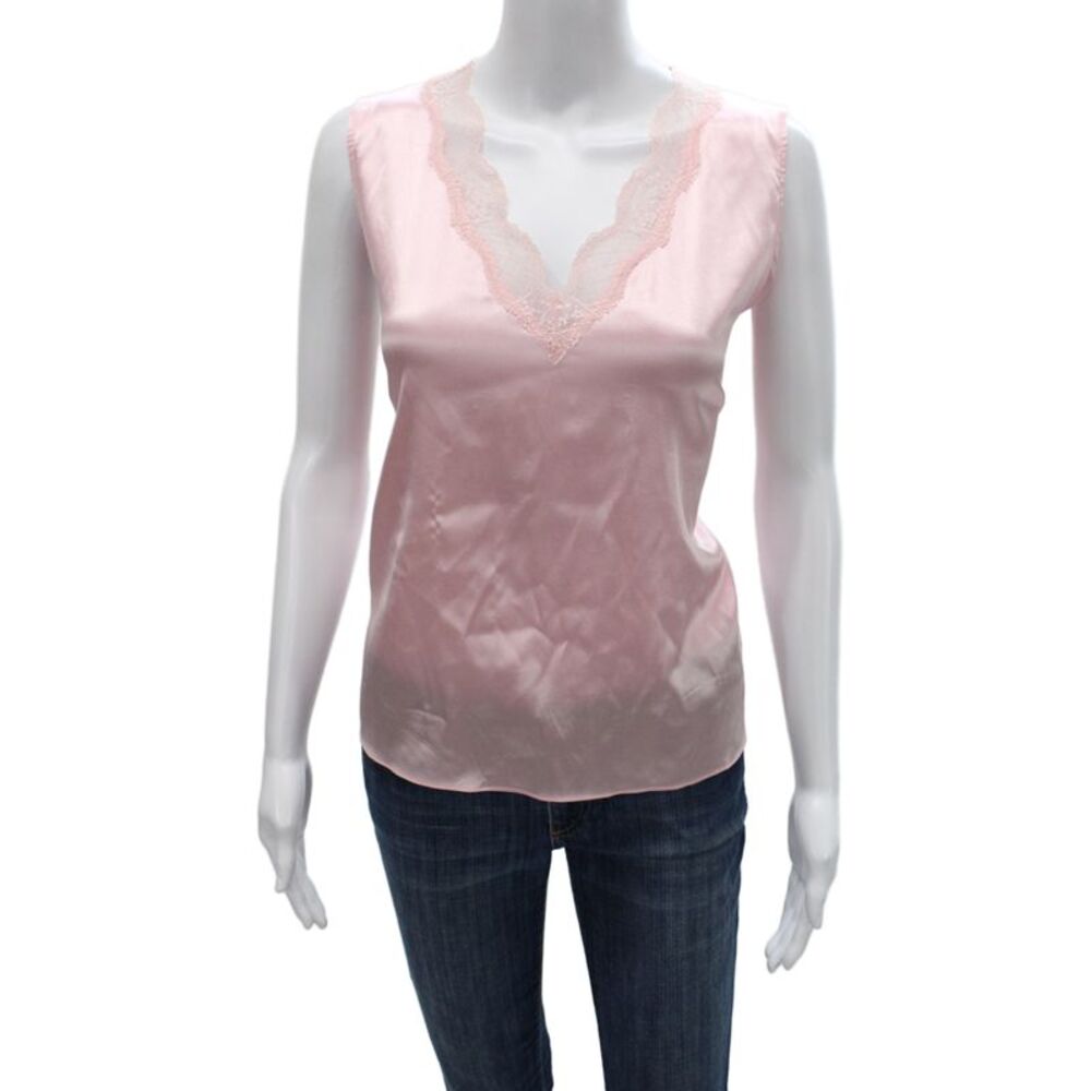 Generation Love Women Silk V-Neck Camisole Pink Sleeveless Pullover Size L